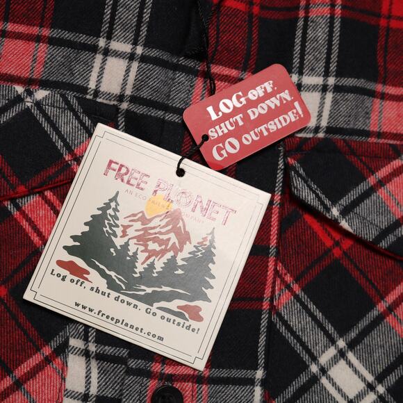 Free Planet Red White Blue Plaid Flannel Button Down Shirt Men's Size S - Picture 6 of 10